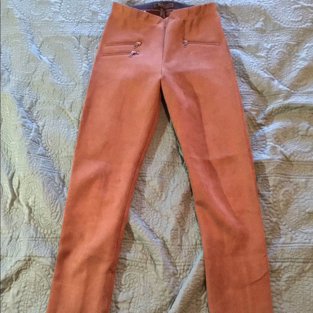 BCBG Max Azria Brown Faux Suede Moto Legging, Size S